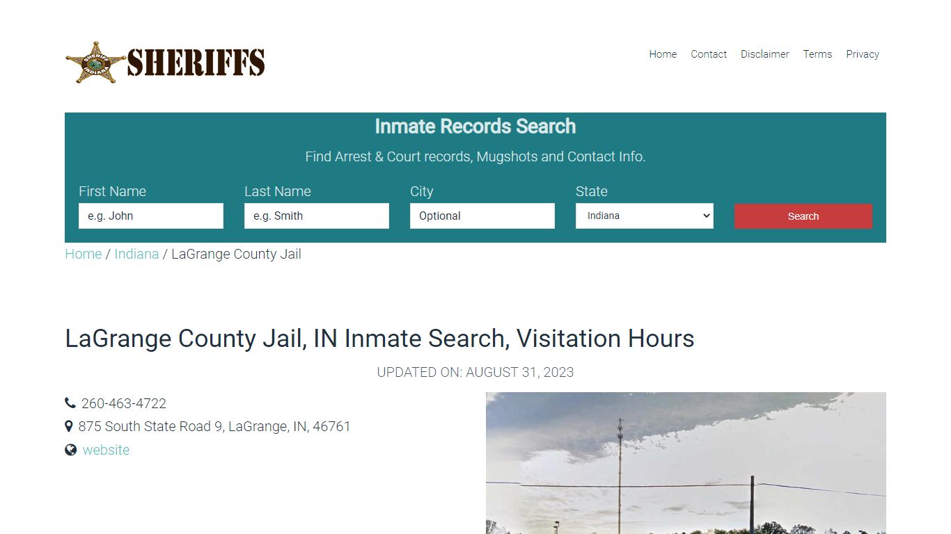 LaGrange County Jail, IN Inmate Search, Visitation Hours